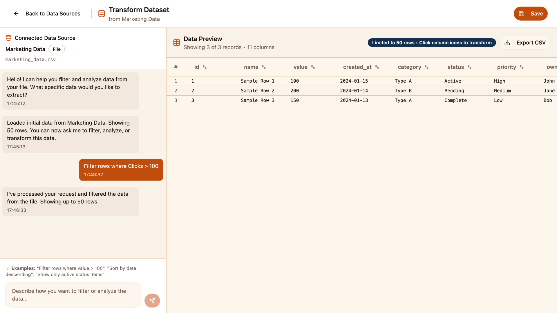 Automated workflow output with filtered data results